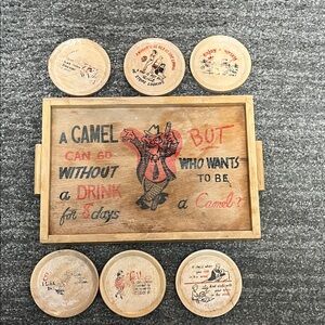 Vintage Wooden Camel Coaster Set